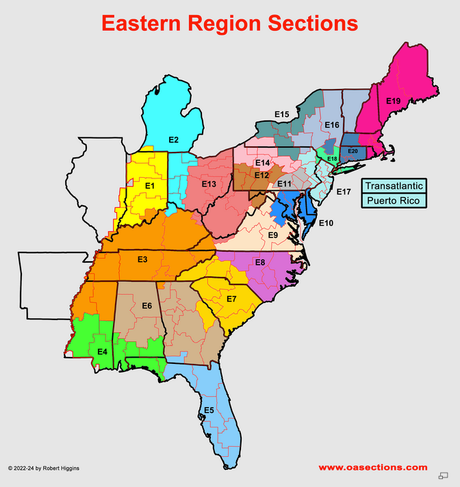 2024 Eastern Region Sections Map